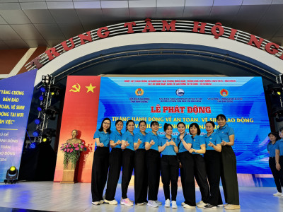 CĐCS trường Tiểu học Phú Hòa 3 tham gia nhảy dân vũ tại Lễ Phát động Tháng Công nhân 2024 của LĐLĐ tỉnh Bình Dương