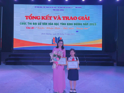 Chúc mừng cô Nguyễn Thu Hường và em Lê Ngô Bảo Như- lớp 3/5 trường Tiểu học Phú Hòa 3 đạt giải khuyến khích Cuộc thi Đại sứ Văn hóa đọc tỉnh Bình Dương năm 2023.
