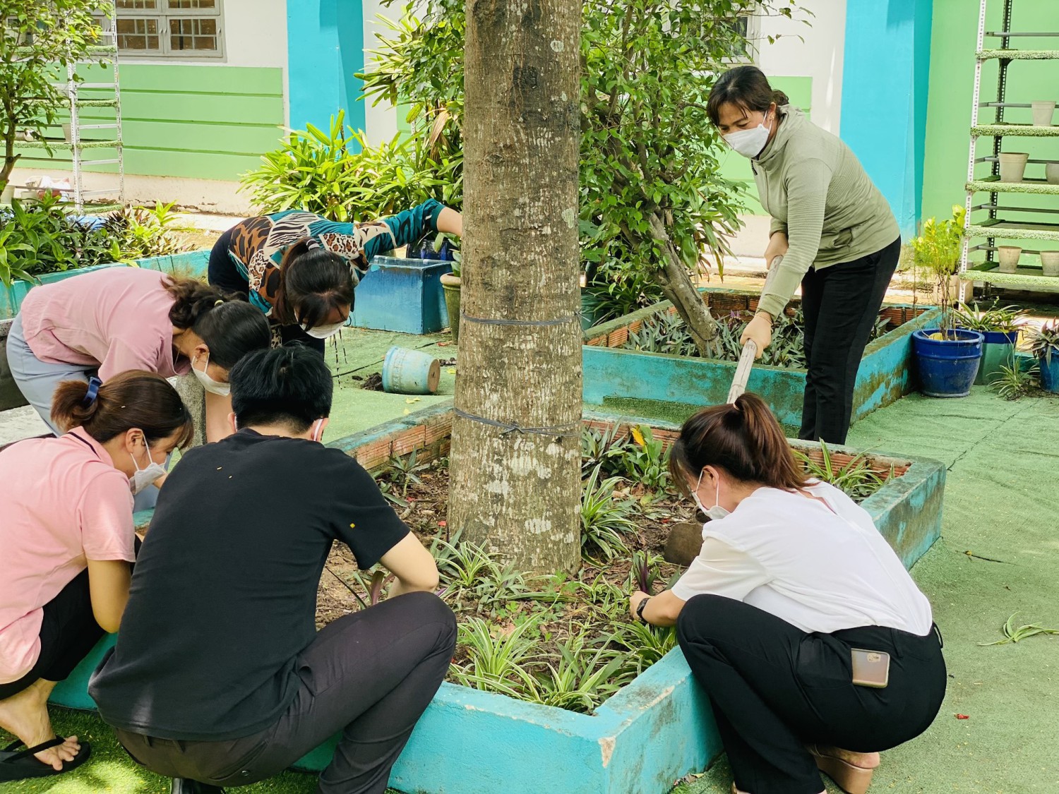 Công đoàn Trường Tiểu học Phú Hòa 3 thực hiện nội dung " Mỗi đoàn viên trồng một cây xanh nhớ Bác"